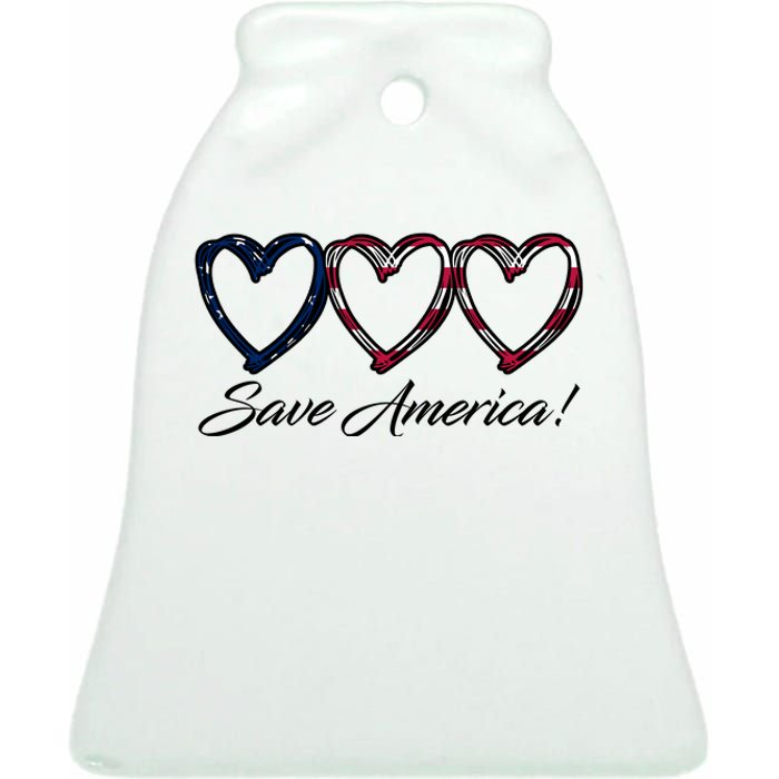 Save America USA Heart Ceramic Bell Ornament