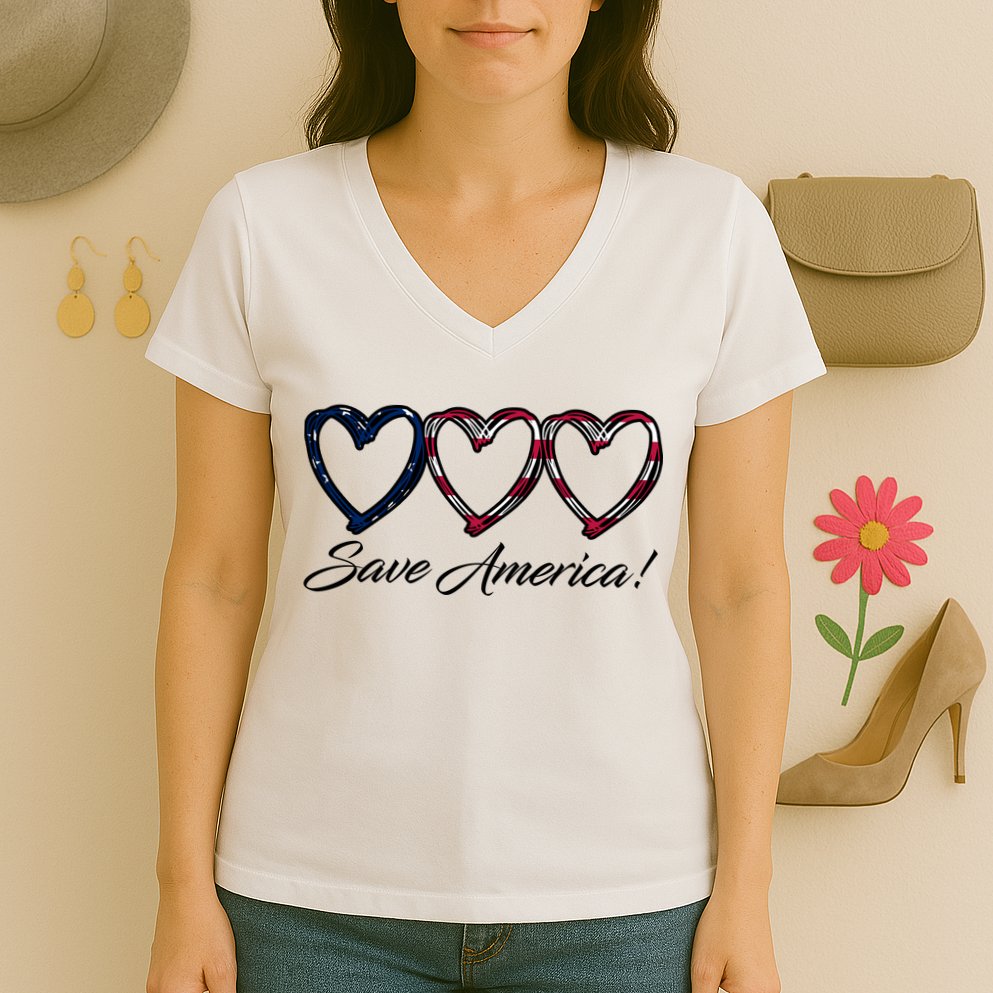 Save America USA Heart Women's V-Neck T-Shirt