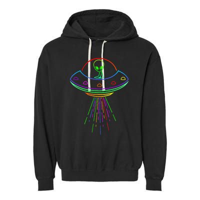 Space Alien Ufo Neon Lights Rave Alien Lovers Garment-Dyed Fleece Hoodie