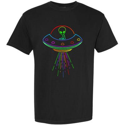 Space Alien Ufo Neon Lights Rave Alien Lovers Garment-Dyed Heavyweight T-Shirt