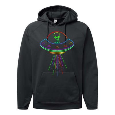 Space Alien Ufo Neon Lights Rave Alien Lovers Performance Fleece Hoodie