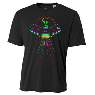 Space Alien Ufo Neon Lights Rave Alien Lovers Cooling Performance Crew T-Shirt