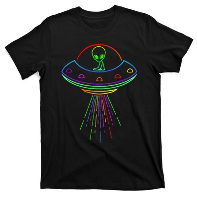 Space Alien Ufo Neon Lights Rave Alien Lovers T-Shirt