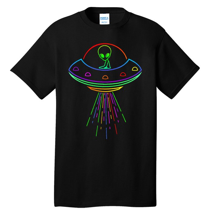 Space Alien Ufo Neon Lights Rave Alien Lovers Tall T-Shirt