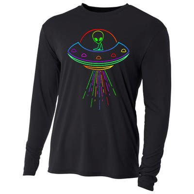 Space Alien Ufo Neon Lights Rave Alien Lovers Cooling Performance Long Sleeve Crew