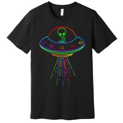 Space Alien Ufo Neon Lights Rave Alien Lovers Premium T-Shirt