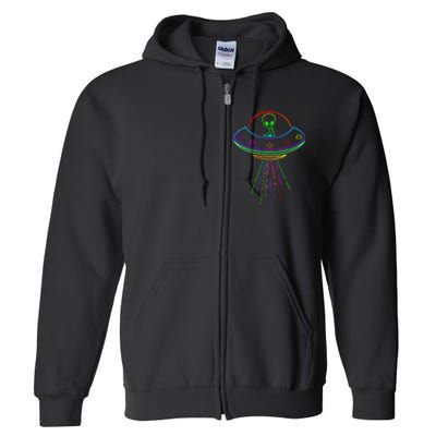 Space Alien Ufo Neon Lights Rave Alien Lovers Full Zip Hoodie