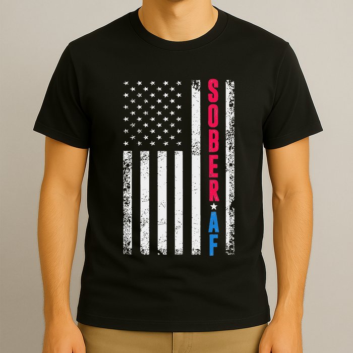 Sober Af Us Flag Support Sobriety Cause Recovery Sober T-Shirt
