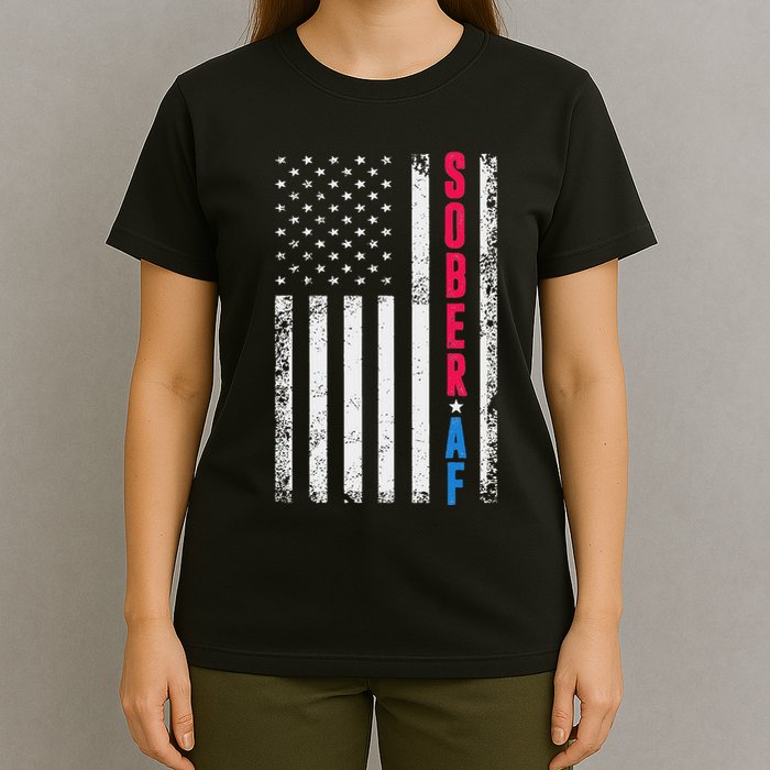 Sober Af Us Flag Support Sobriety Cause Recovery Sober T-Shirt