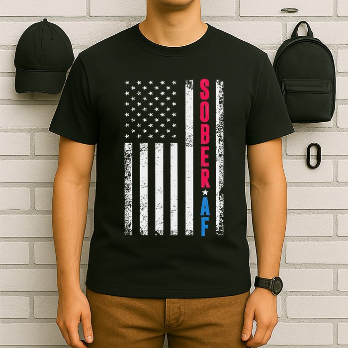 Sober Af Us Flag Support Sobriety Cause Recovery Sober T-Shirt