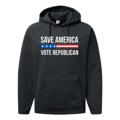 Save America Vote Republican American Flag Vintage Performance Fleece Hoodie