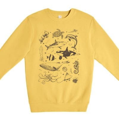 Sea Animal Vintage 90s Tattoo Premium Crewneck Sweatshirt