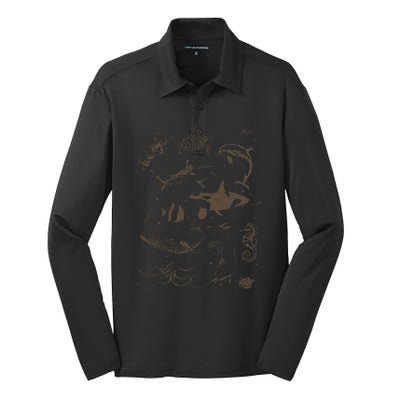 Sea Animal Vintage 90s Tattoo Silk Touch Performance Long Sleeve Polo