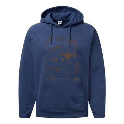 Sea Animal Vintage 90s Tattoo Performance Fleece Hoodie