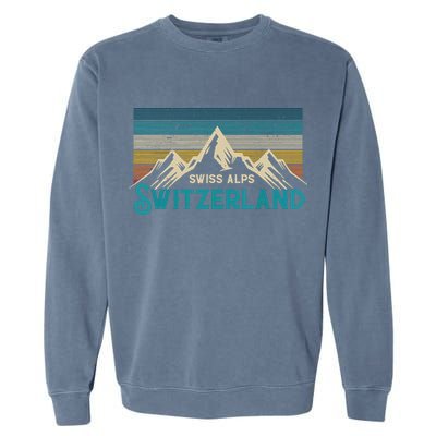 Switzerland Alps Vintage Mountains Swiss Souvenir Gift Garment-Dyed Sweatshirt