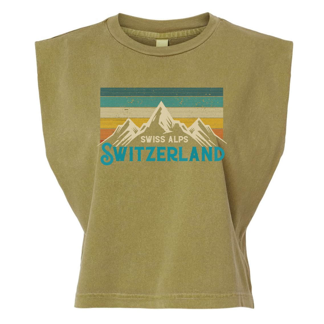 Switzerland Alps Vintage Mountains Swiss Souvenir Gift Garment-Dyed Women's Muscle Tee