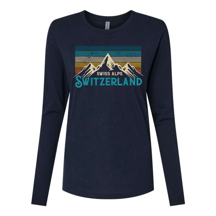 Switzerland Alps Vintage Mountains Swiss Souvenir Gift Womens Cotton Relaxed Long Sleeve T-Shirt