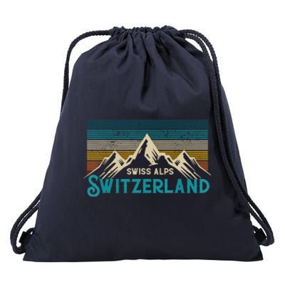 Switzerland Alps Vintage Mountains Swiss Souvenir Gift Drawstring Bag