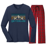 Switzerland Alps Vintage Mountains Swiss Souvenir Gift Women's Long Sleeve Flannel Pajama Set 