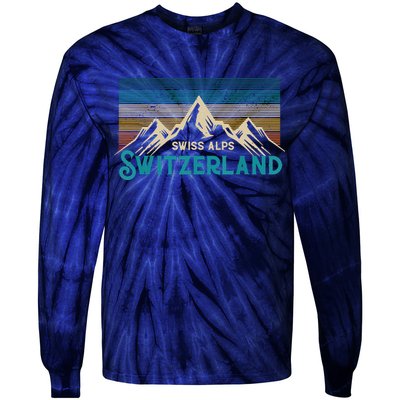 Switzerland Alps Vintage Mountains Swiss Souvenir Gift Tie-Dye Long Sleeve Shirt