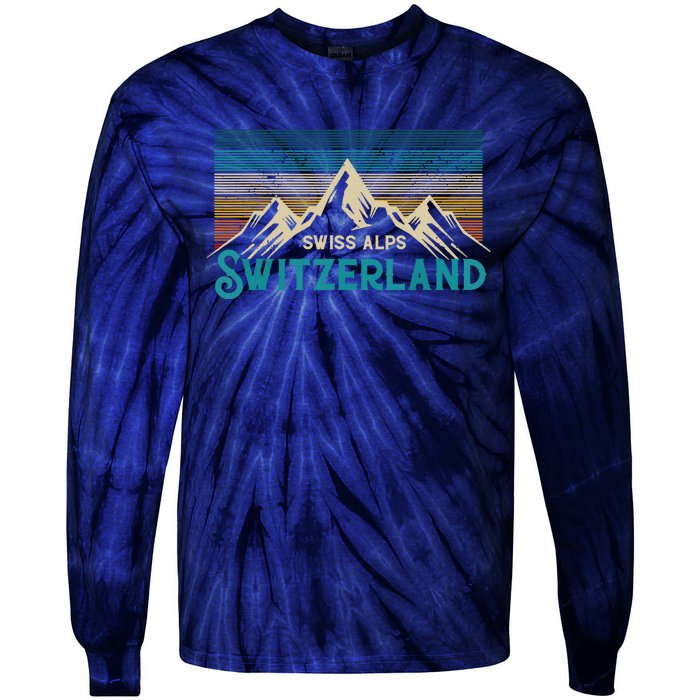 Switzerland Alps Vintage Mountains Swiss Souvenir Gift Tie-Dye Long Sleeve Shirt