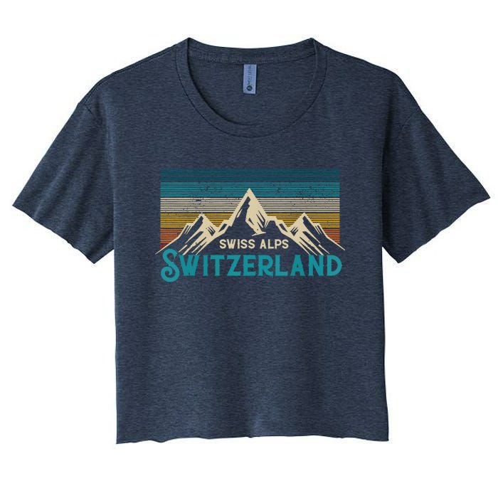 Switzerland Alps Vintage Mountains Swiss Souvenir Gift Women's Crop Top Tee