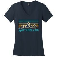 Switzerland Alps Vintage Mountains Swiss Souvenir Gift Women's V-Neck T-Shirt