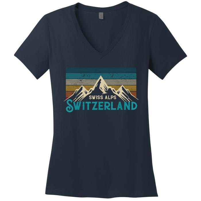 Switzerland Alps Vintage Mountains Swiss Souvenir Gift Women's V-Neck T-Shirt