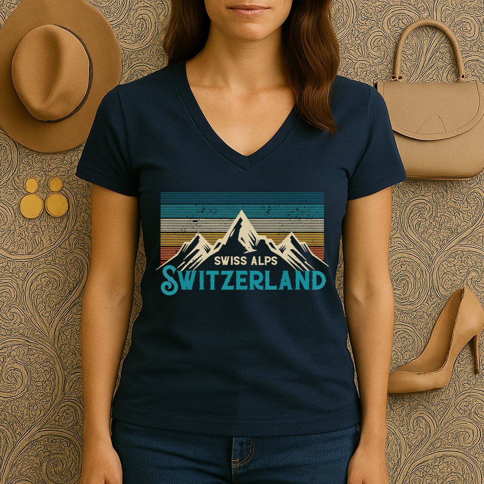 Switzerland Alps Vintage Mountains Swiss Souvenir Gift Women's V-Neck T-Shirt