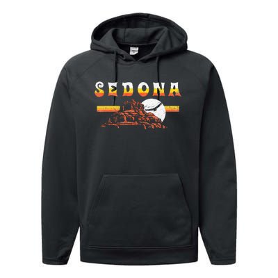 Sedona Arizona Vintage Distressed Bell Rock Hiking Retro Performance Fleece Hoodie