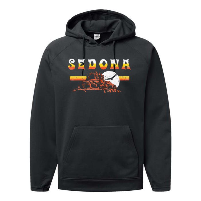 Sedona Arizona Vintage Distressed Bell Rock Hiking Retro Performance Fleece Hoodie