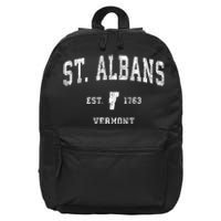 St. Albans Vermont Vt Vintage Established Athletic Sports Design 16 in Basic Backpack