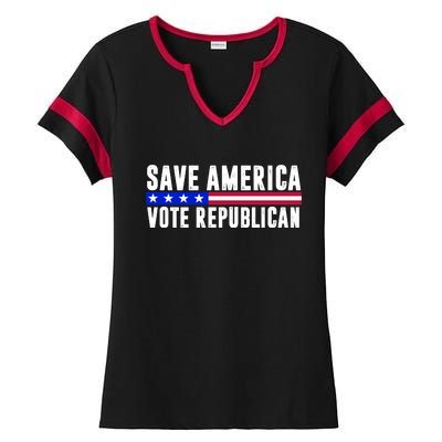 Save America Vote Republican Vintage Ladies Halftime Notch Neck Tee