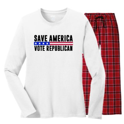 Save America Vote Republican Vintage Women's Long Sleeve Flannel Pajama Set 