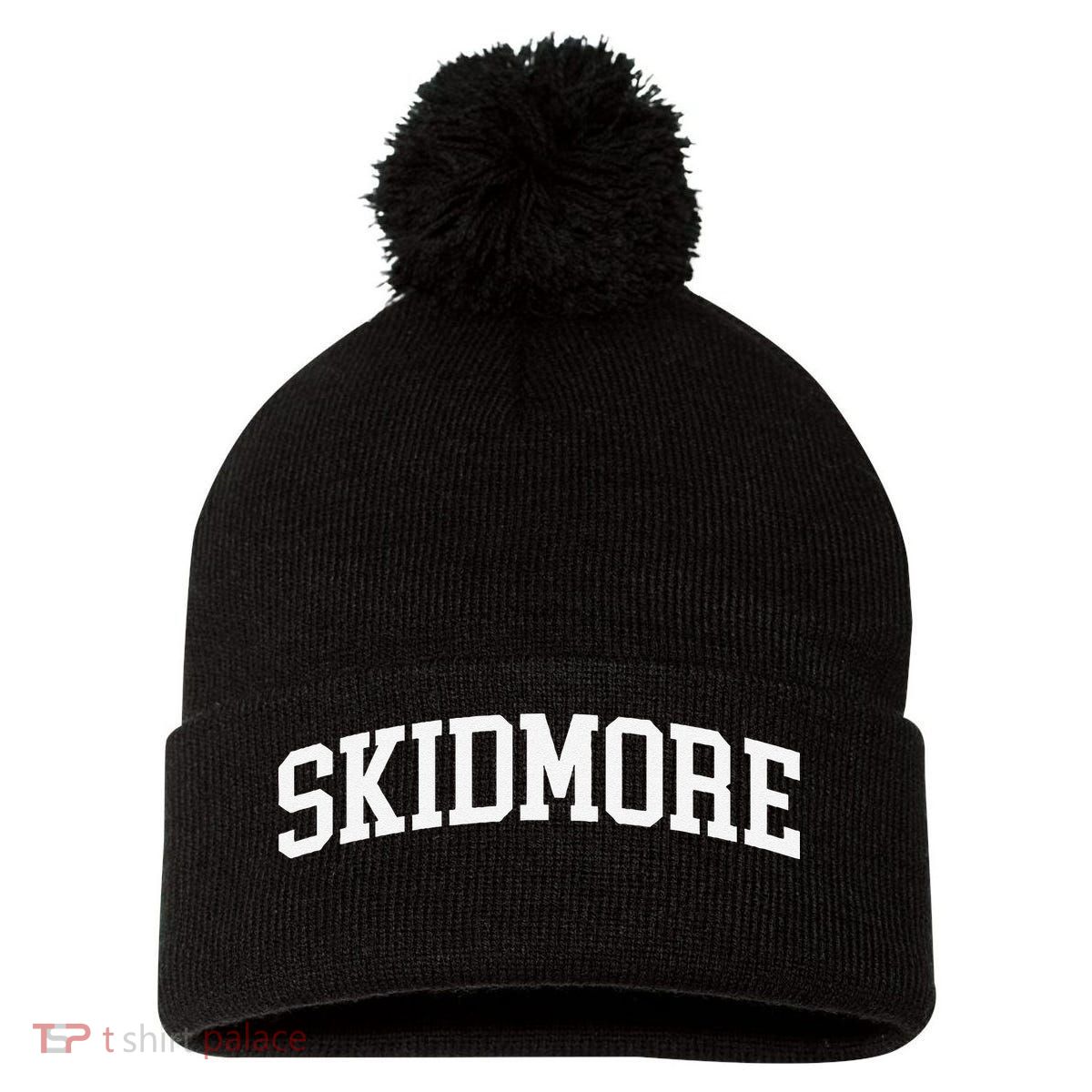 Skidmore Arch Vintage Retro College Athletic Sports Pom Pom 12in Knit Beanie