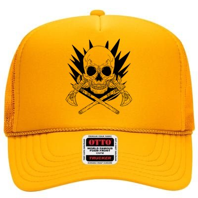 Skull Axe Vintage High Crown Mesh Back Trucker Hat