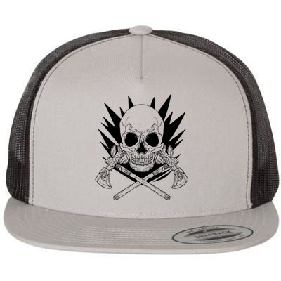 Skull Axe Vintage Flat Bill Trucker Hat