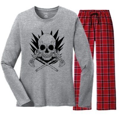 Skull Axe Vintage Women's Long Sleeve Flannel Pajama Set 