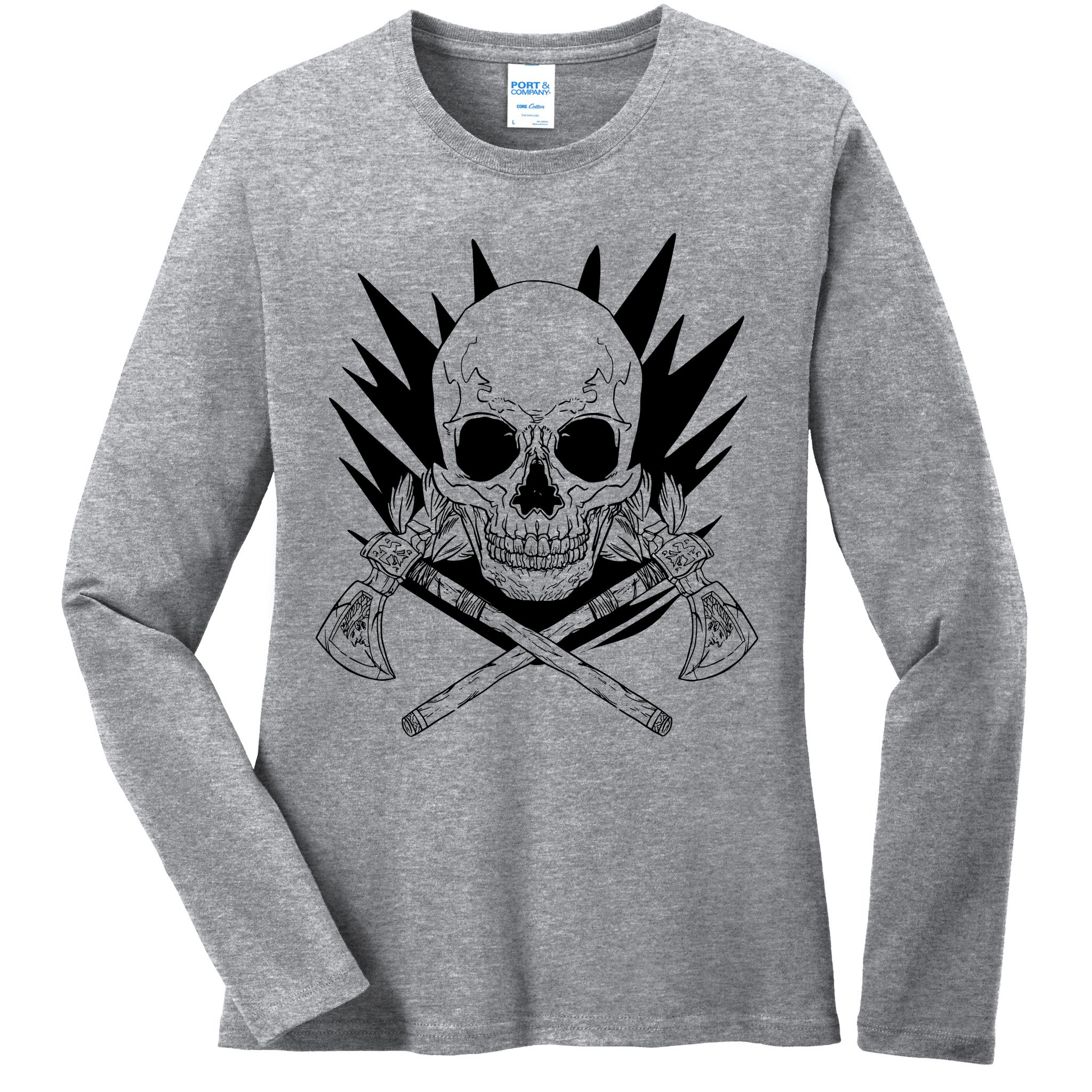 Skull Axe Vintage Ladies Long Sleeve Shirt