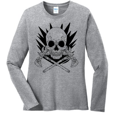 Skull Axe Vintage Ladies Long Sleeve Shirt