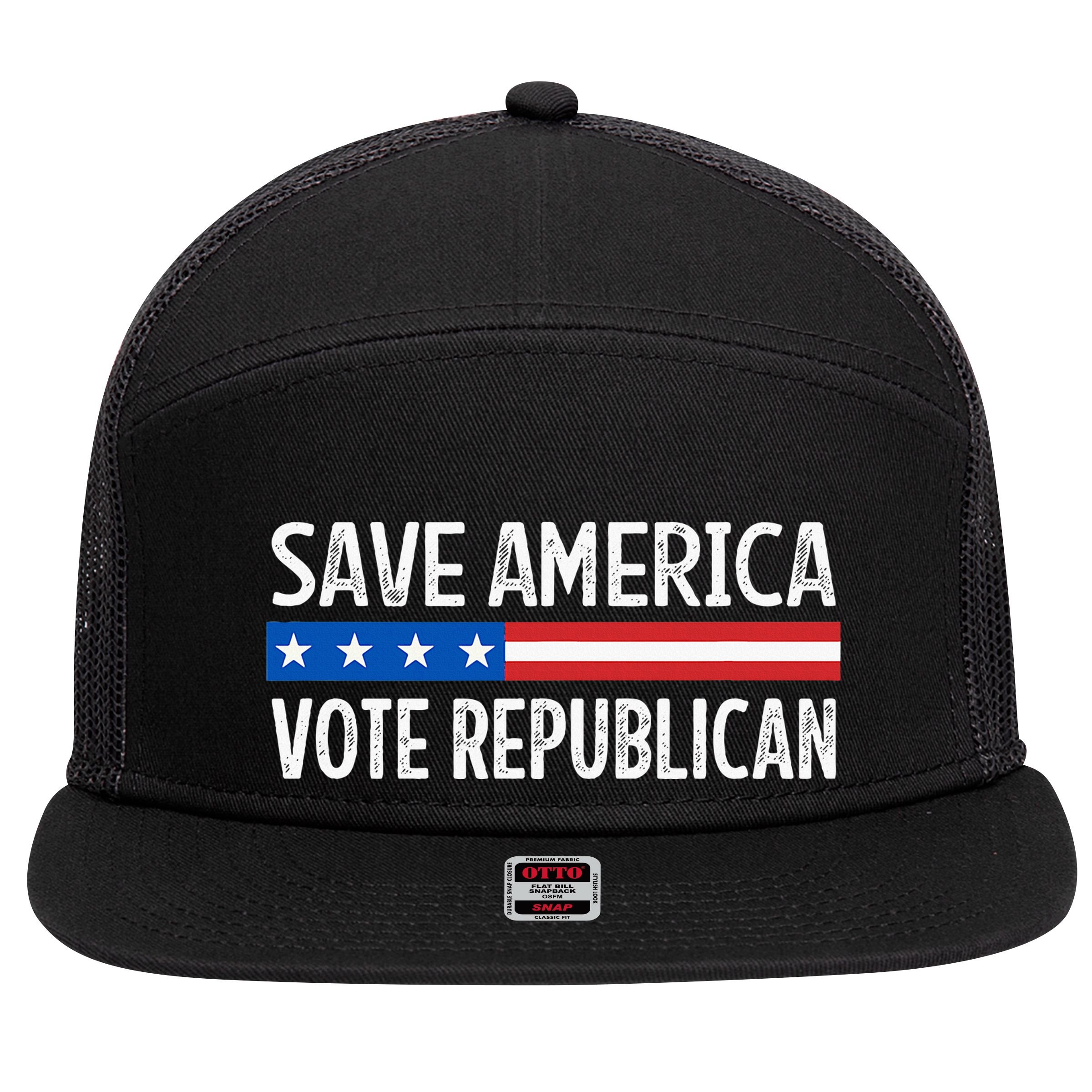 Save America Vote Republican Retro Style 7 Panel Mesh Trucker Snapback Hat