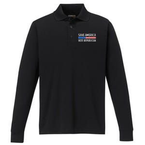 Save America Vote Republican Retro Style Performance Long Sleeve Polo