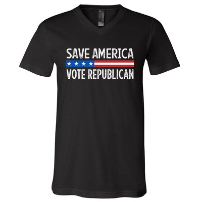 Save America Vote Republican Retro Style V-Neck T-Shirt