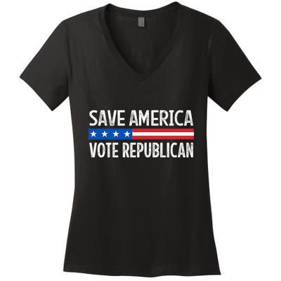 Save America Vote Republican Retro Style Women's V-Neck T-Shirt