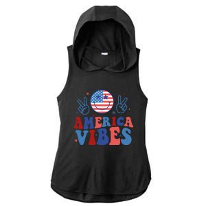 Smile America Vibes Patriotic 4th Of July Usa Flag Groovy Gift Ladies PosiCharge Tri-Blend Wicking Draft Hoodie Tank