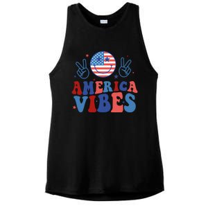 Smile America Vibes Patriotic 4th Of July Usa Flag Groovy Gift Ladies PosiCharge Tri-Blend Wicking Tank