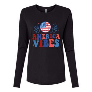 Smile America Vibes Patriotic 4th Of July Usa Flag Groovy Gift Womens Cotton Relaxed Long Sleeve T-Shirt