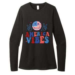 Smile America Vibes Patriotic 4th Of July Usa Flag Groovy Gift Womens CVC Long Sleeve Shirt