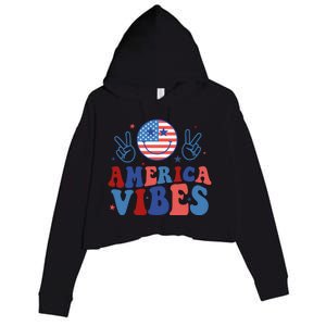 Smile America Vibes Patriotic 4th Of July Usa Flag Groovy Gift Crop Fleece Hoodie