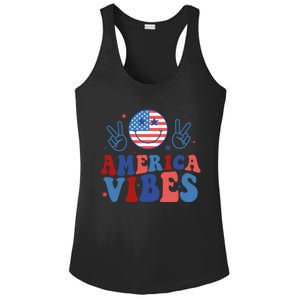 Smile America Vibes Patriotic 4th Of July Usa Flag Groovy Gift Ladies PosiCharge Competitor Racerback Tank